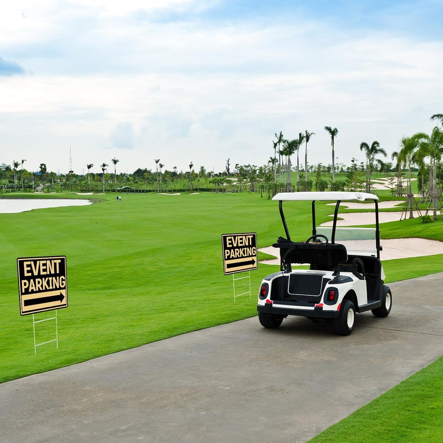 Juexica 9 Pieces 16 x 12 Inches Outdoor Event Parking Signs with Arrow Corrugated Plastic Yard Double Sided Event Signs Outdoor Directional Guest Parking(Black and Gold)