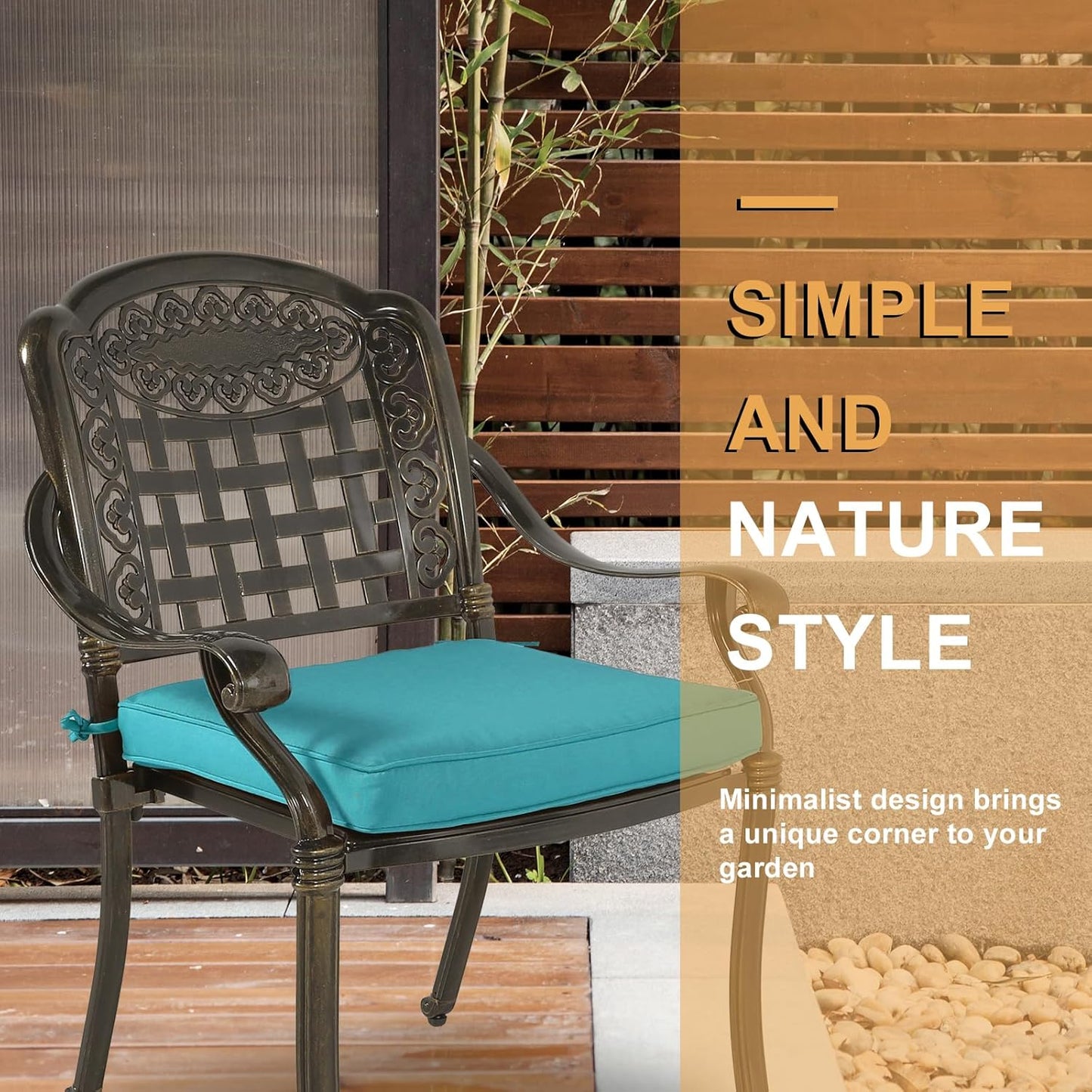 3-Piece Outdoor Patio Dining Set, All-Weather Cast Aluminum Patio Furniture Set for Backyard Garden Deck with 2 Cushioned Chairs and 35.4” Round Table, 2" Umbrella Hole, Ocean Blue