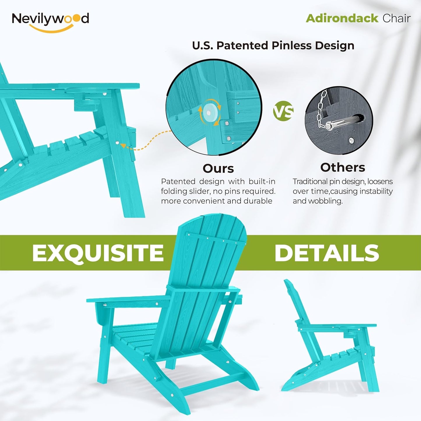 Folding Adirondack Chair - Extended Ergonomic Backrest, Cup Holder - Easy Assembly - Durable HDPE Plastic, Weather Resistant & Maintenance-Free - Lawn, Patio, Deck Supports 400lbs Aruba
