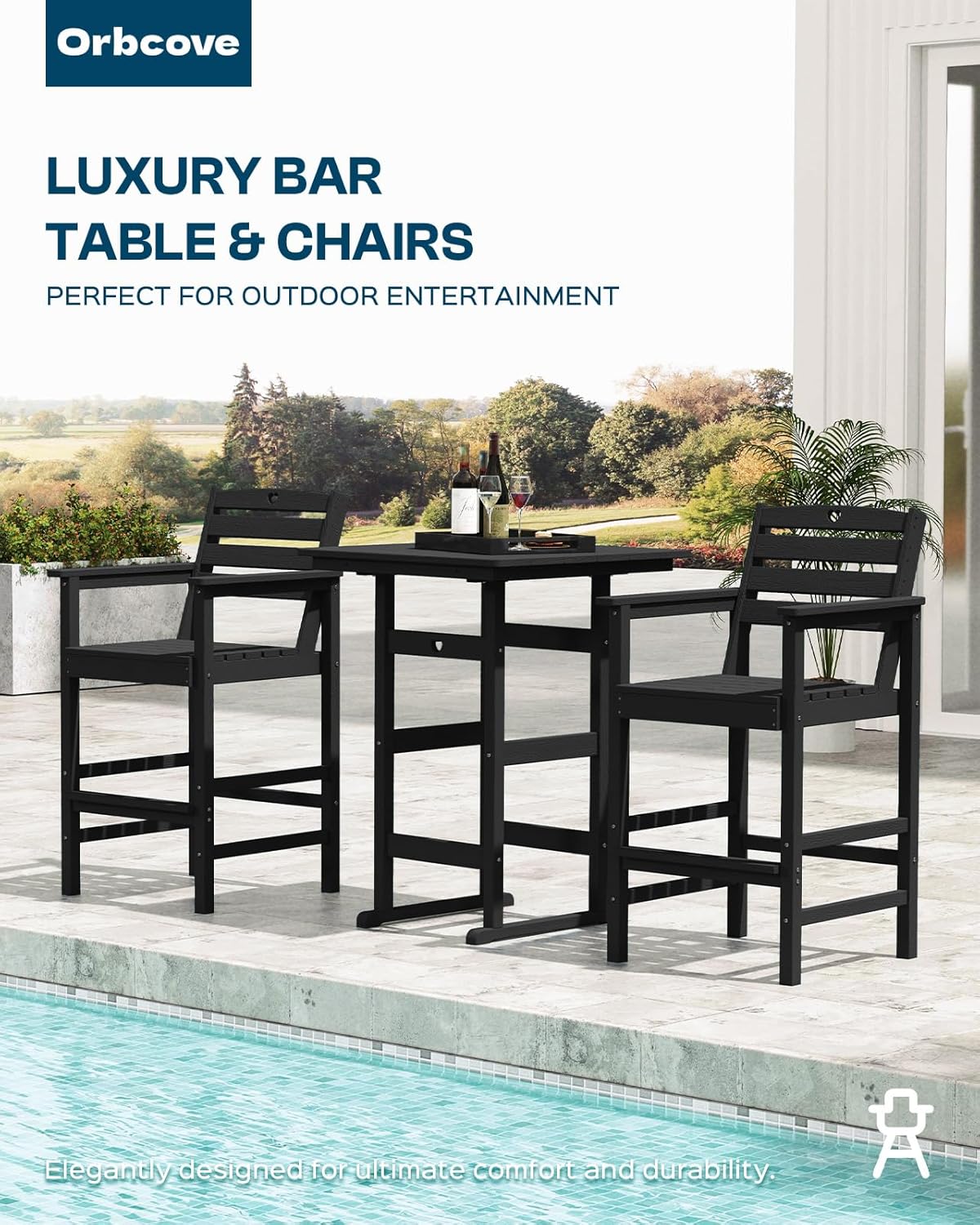Adirondack Outdoor Bar Table, Durable HDPE Composite, Weather Resistant, Easy to Clean, Perfect for Backyard and Poolside Use, Black