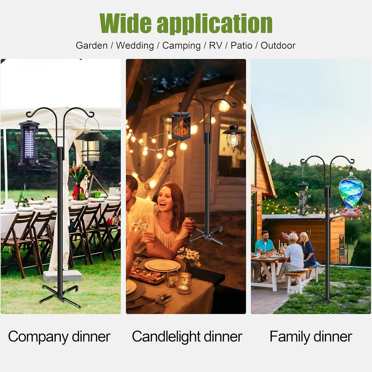 XDW-GIFTS Double Shepherds Hooks for Outdoor, 2-Pack Heavy Duty Garden Pole for Hanging Bird Feeder, Plant Baskets, Solar Light Lanterns, Garden Plant Hanger Stands with 5 Base Prongs