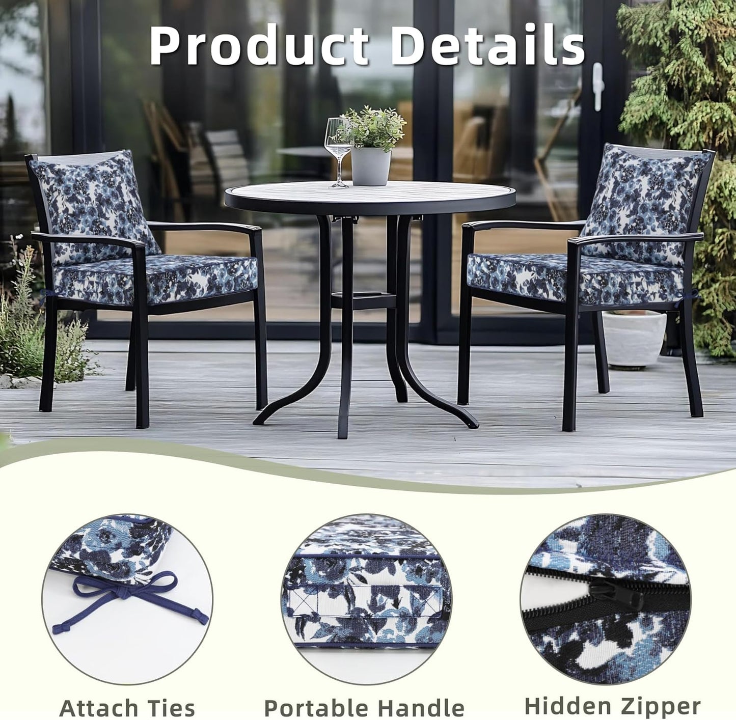 Favoyard Outdoor Seat Cushion 19 x 19 x 3 in Waterproof Pattern Fade Resistant Cover Removable Patio Furniture Cushions Deep Seat & Back Cushion Set with Adjustable Straps for Patio Chair Sofa Couch