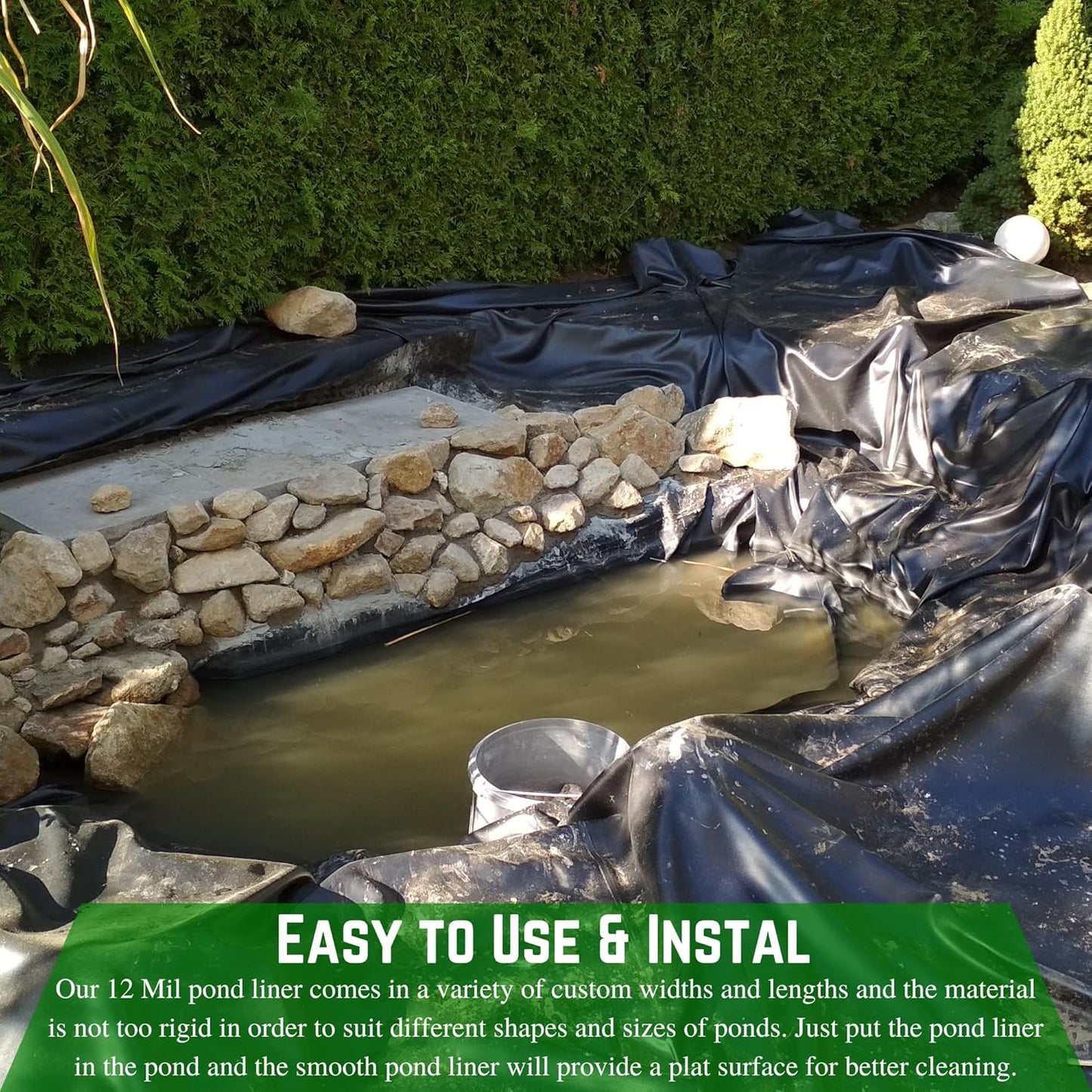 Farm Plastic Supply - 12 Mil String Reinforced Black/White Pond Liner - 12 Mil Fish Pond HDPE Liner, Pond Liners for Outdoor Ponds, Koi Ponds, Garden Fountain, Containment Liner (6' x 5')