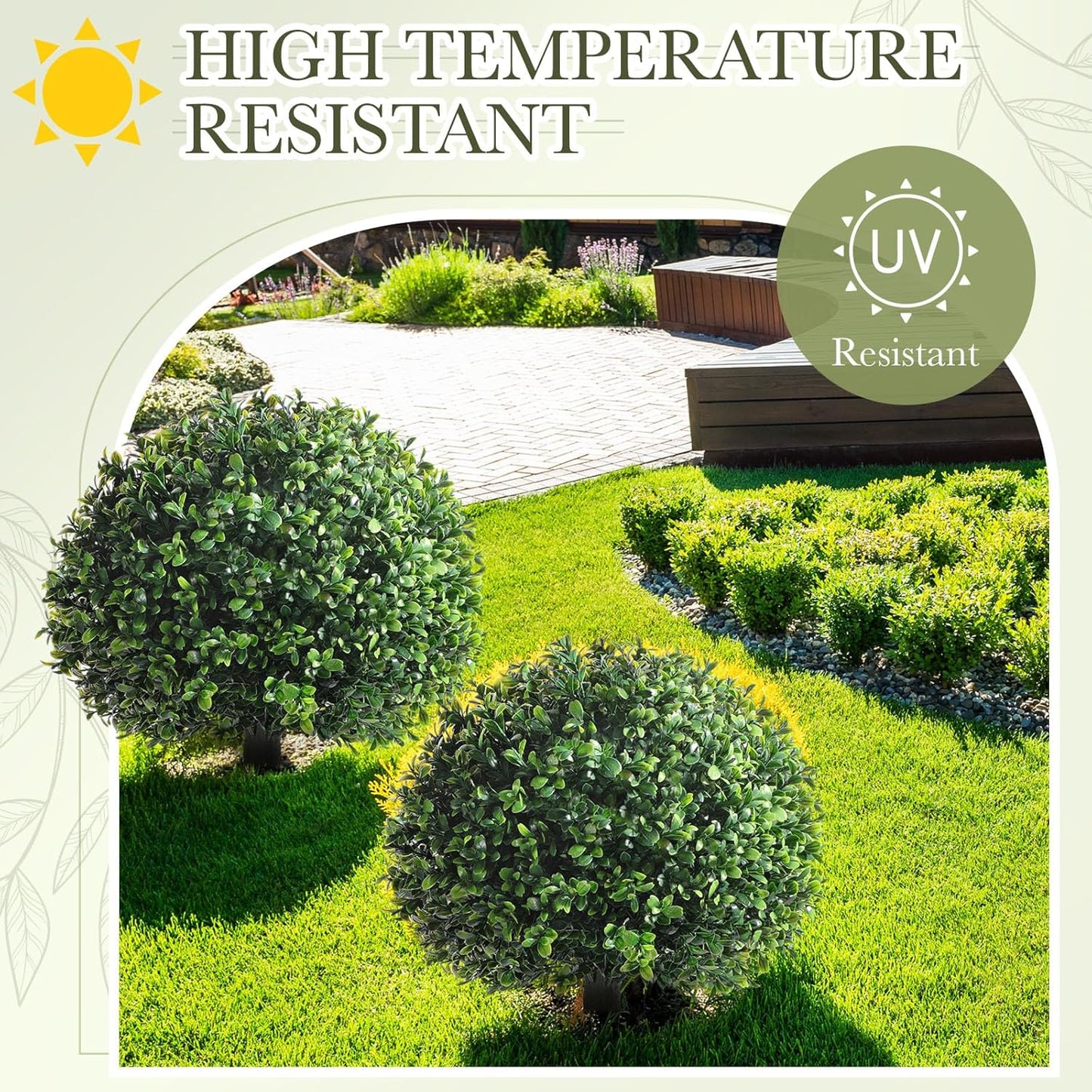 Yunlly 4 Pack 18" Artificial Boxwood Ball Bush Topiary Trees Fake Outdoor Plants, Realistic UV Resistance Faux Shrubs with Spike Greenery Topiary Potted for Front Porch Garden Yard Patio Indoor Decor