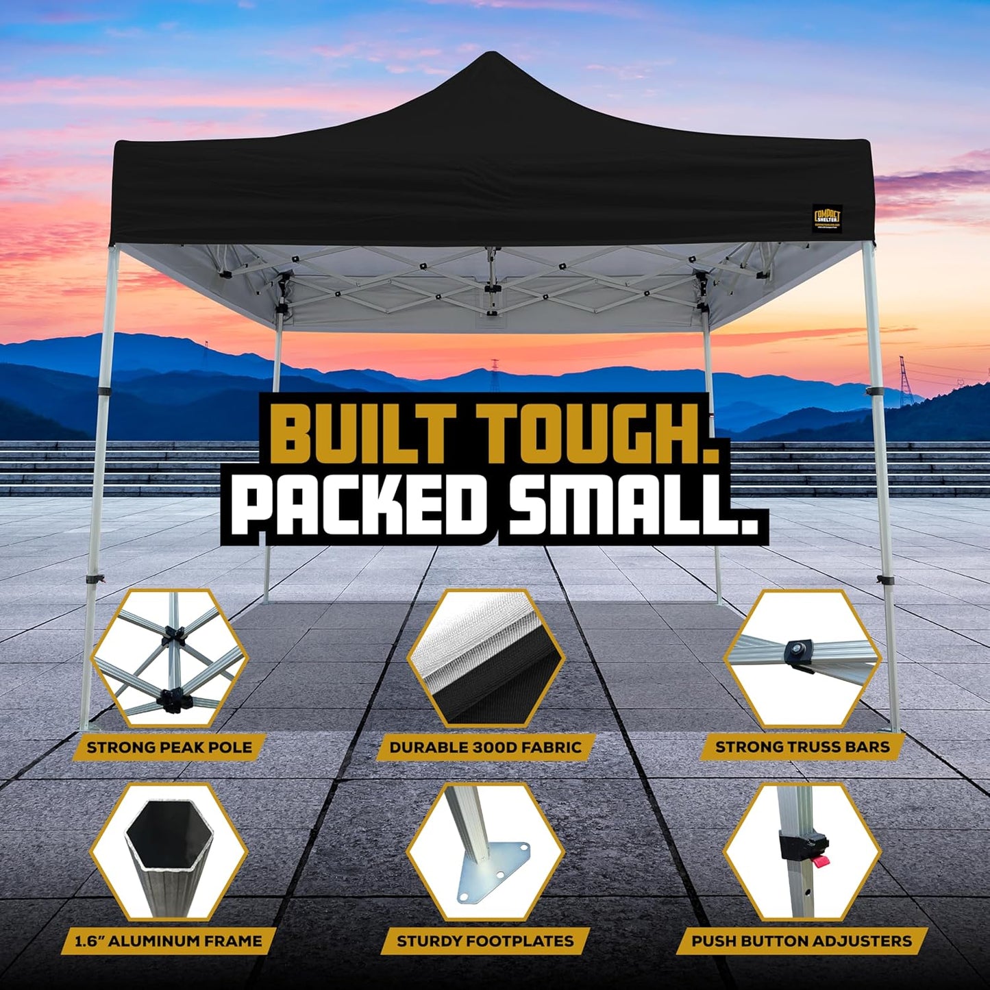 8x8 Heavy Duty Pop Up Canopy by Compact Shelter - EZ Setup, Commercial Grade Aluminum Frame, 42โ Folded Frame Height, UPF 50+, Adjustable Portable Tent for Beach, Events, Camping, Roller Bag (White)