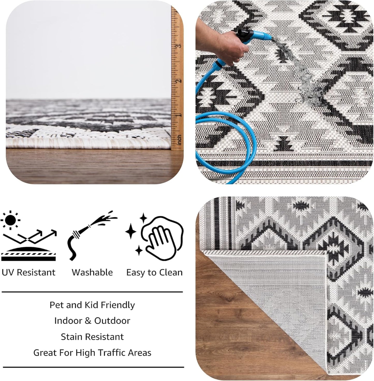 Keen Home Design Outdoor Rug - 8x10 Washable Indoor/Outdoor Rug for Patio, Balcony, Kitchen, Garden, Beach, Deck and Porch. Size: 7'9" x 10'2"