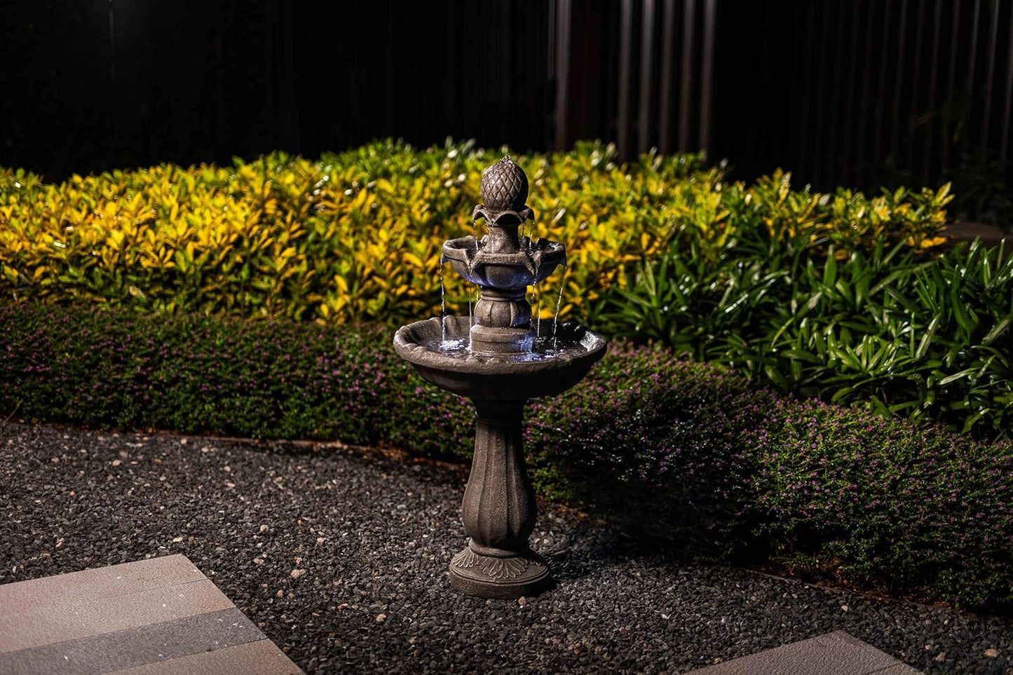 3 Tiered Outdoor Water Fountains –42.2 in. Tall Large Floor-Standing Outside Fountains with Elegant Waterfall Feature for Garden, Yard, Patio, Home Decor (Grey)