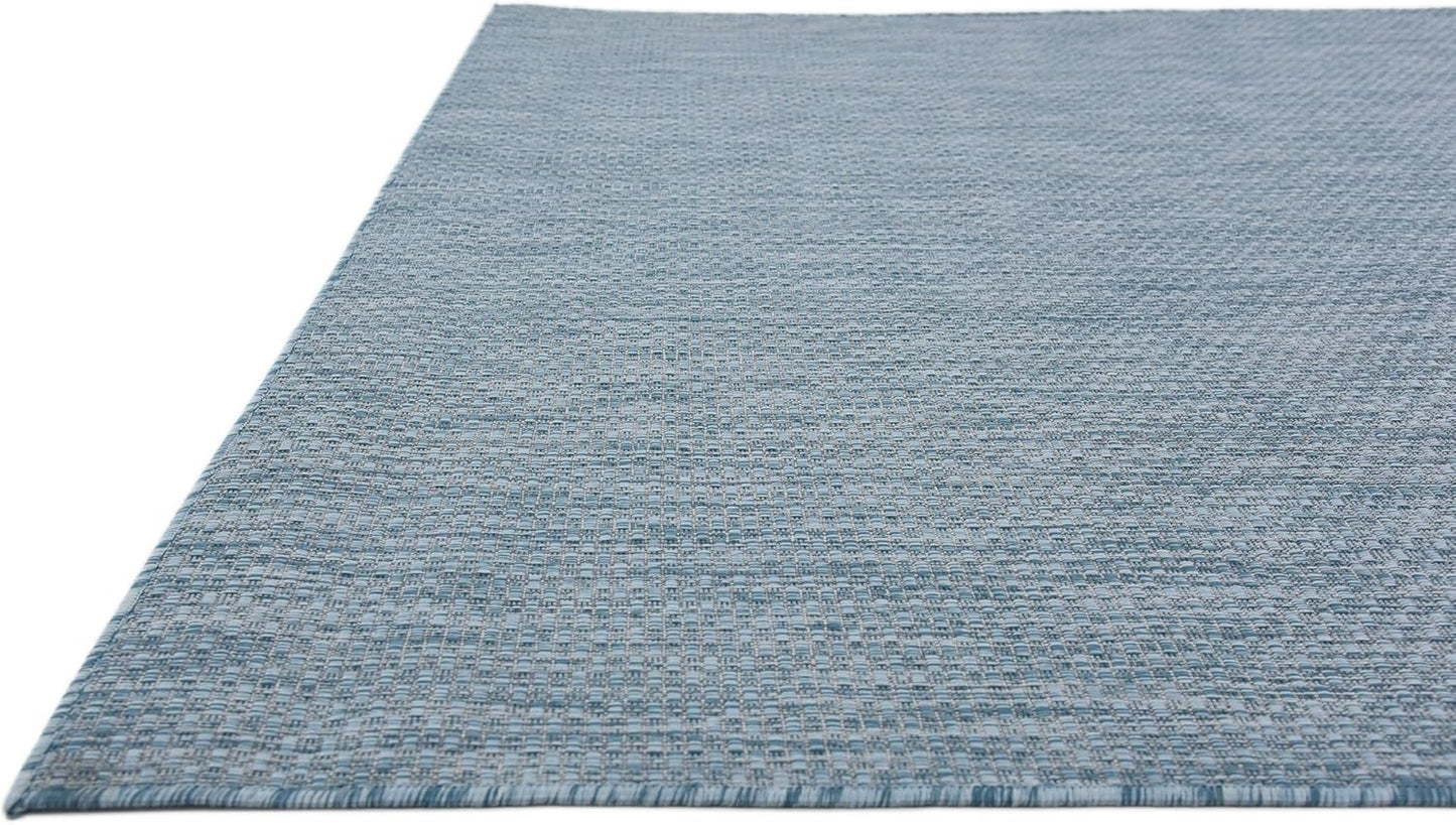 Unique Loom Collection Casual Transitional Solid Heathered Indoor/Outdoor Flatweave Area Rug (7' 1" x 10' Rectangle, Aquamarine/Ivory)