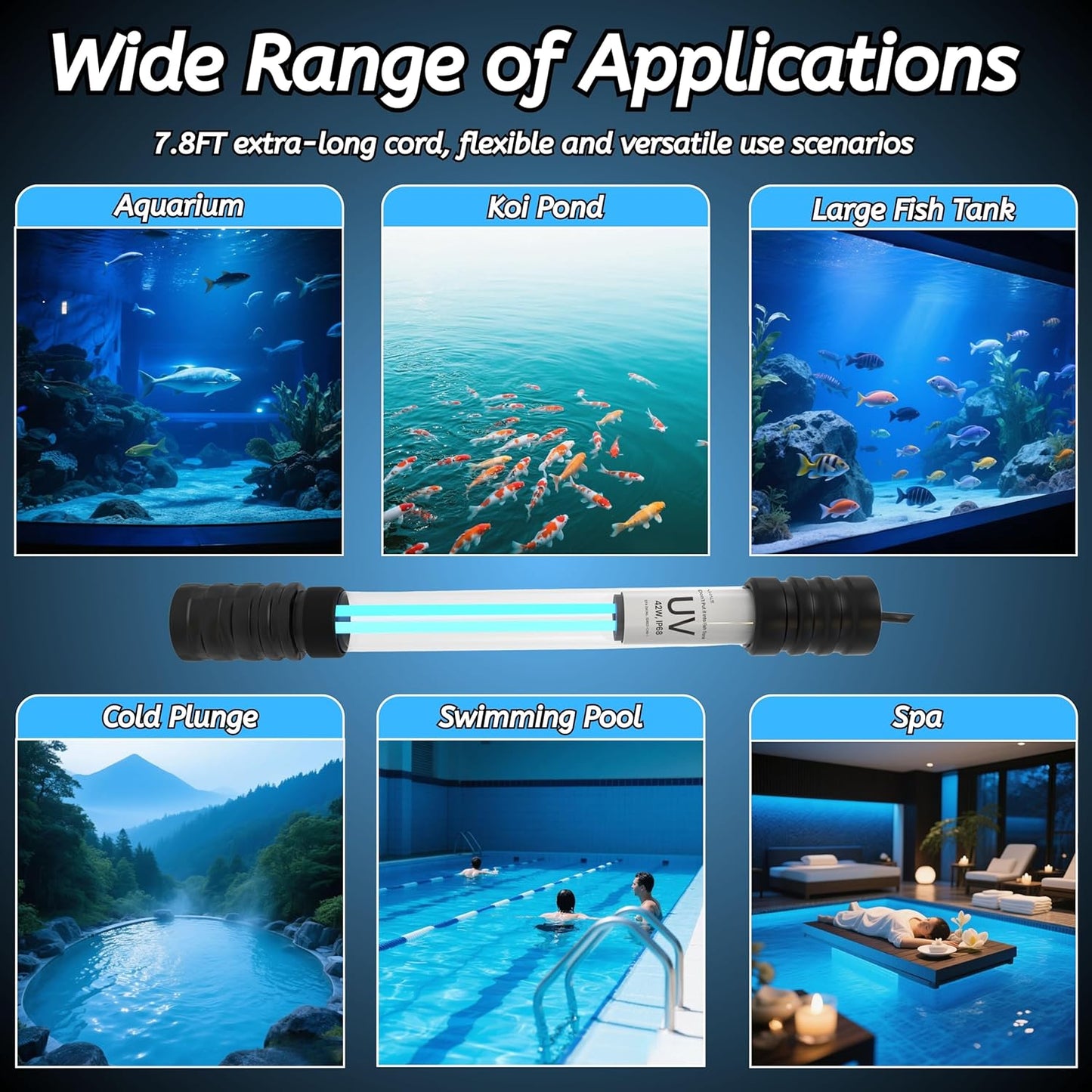 Pond UV Light for Fish Tank UV Pond Water Clarifier for 100-3000 Gallon UV Pond Filter for Outdoor Pond Swimming Pool and Spa Large Fish Tank UV Light Aquarium for Koi Pond Algae Control(42W)