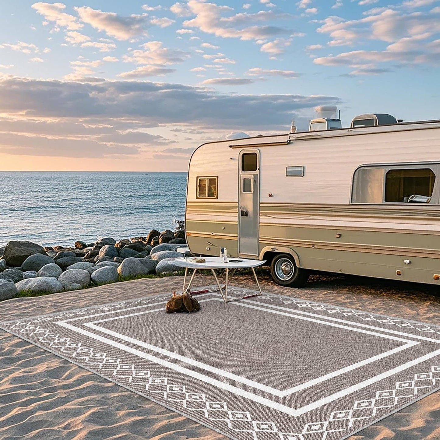 Outdoor Patio Rug, Outside Rectangular Carpet, Moroccan Geometric Rugs, Washable Large Indoor Outdoor Rug 6x9 Mats for RV, Picnic, Backyard, Deck, Balcony, Porch, Beach