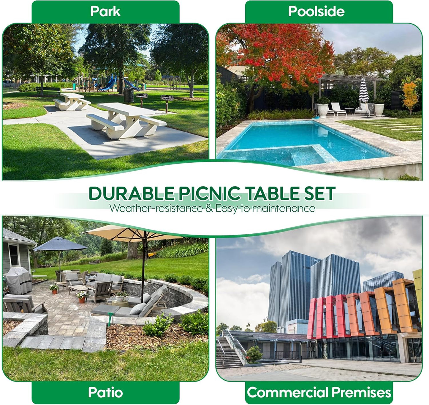 4FT Metal Picnic Tables for Outdoors, Commercial Rectangular Picnic Table and Bench Set for Outside, Patio, Garden, Backyard, Porch, Surface Mount, Grey