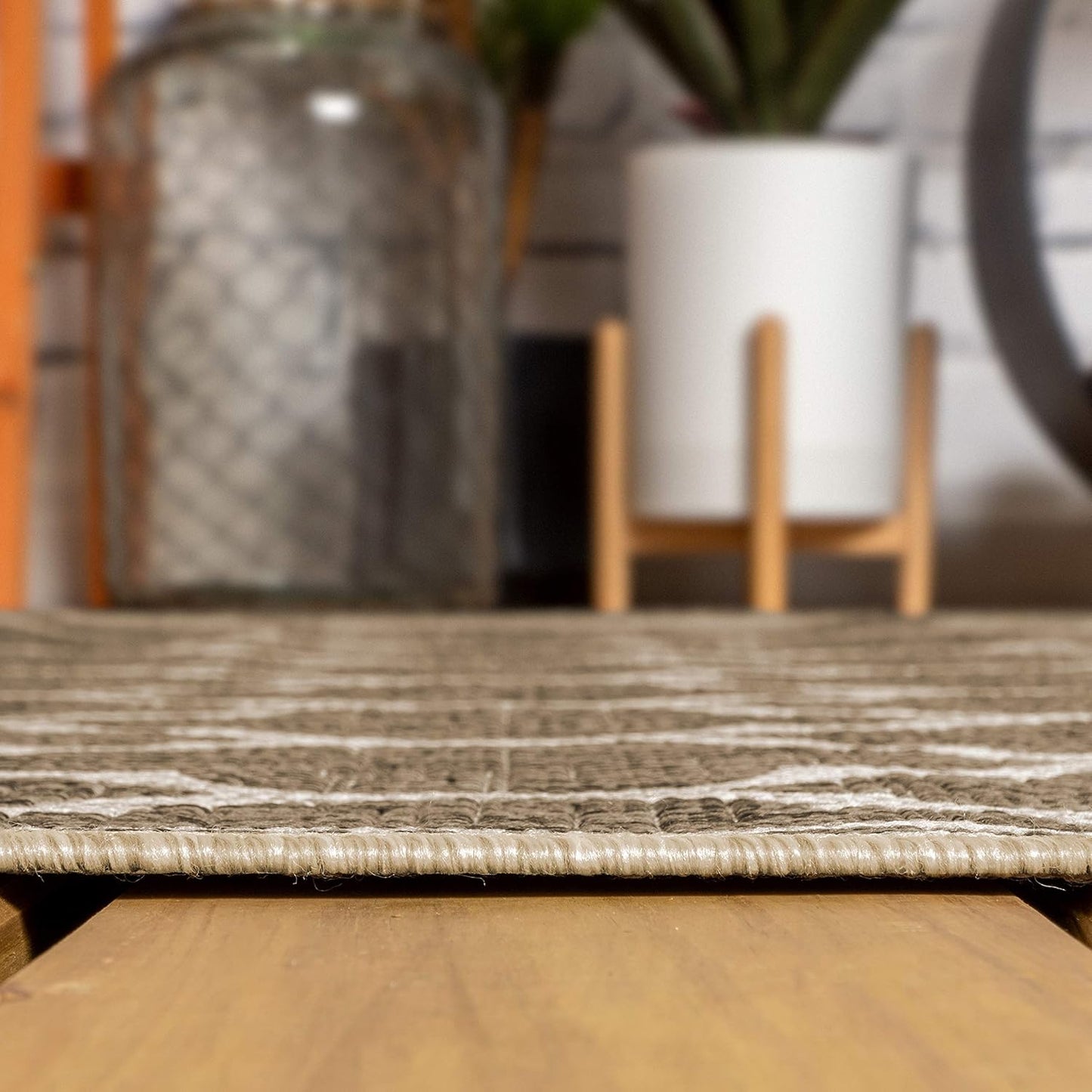 Eyely BMS109A-6R Santa Monica Trebol Moroccan Trellis Textured Weave, Pet Friendly, Non-Shedding, Stain Resistant, Easy-Cleaning, Brown/Beige, 6' Round, Indoor/Outdoor, Area Rug