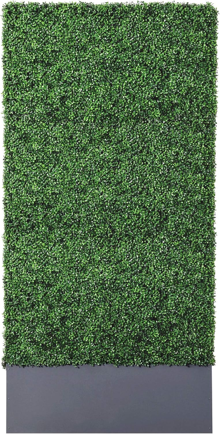AGPL Upgraded Artificial Boxwood Hedge Wall with Dark Gray Stainless Steel Planter (96" Height 48" Width 12" Deep) Outdoor and Indoor Backdrop Divider Privacy Screen and Decorative Wall