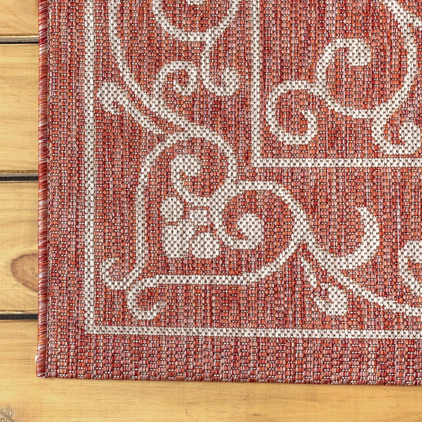 JONATHAN Y SMB106B-9R Charleston Vintage Filigree Textured Weave Red/Beige 9' Round Indoor/Outdoor Area Rug, Pet Friendly, Non-Shedding, Stain Resistant, Easy-Cleaning for Backyard, Patio, Porch