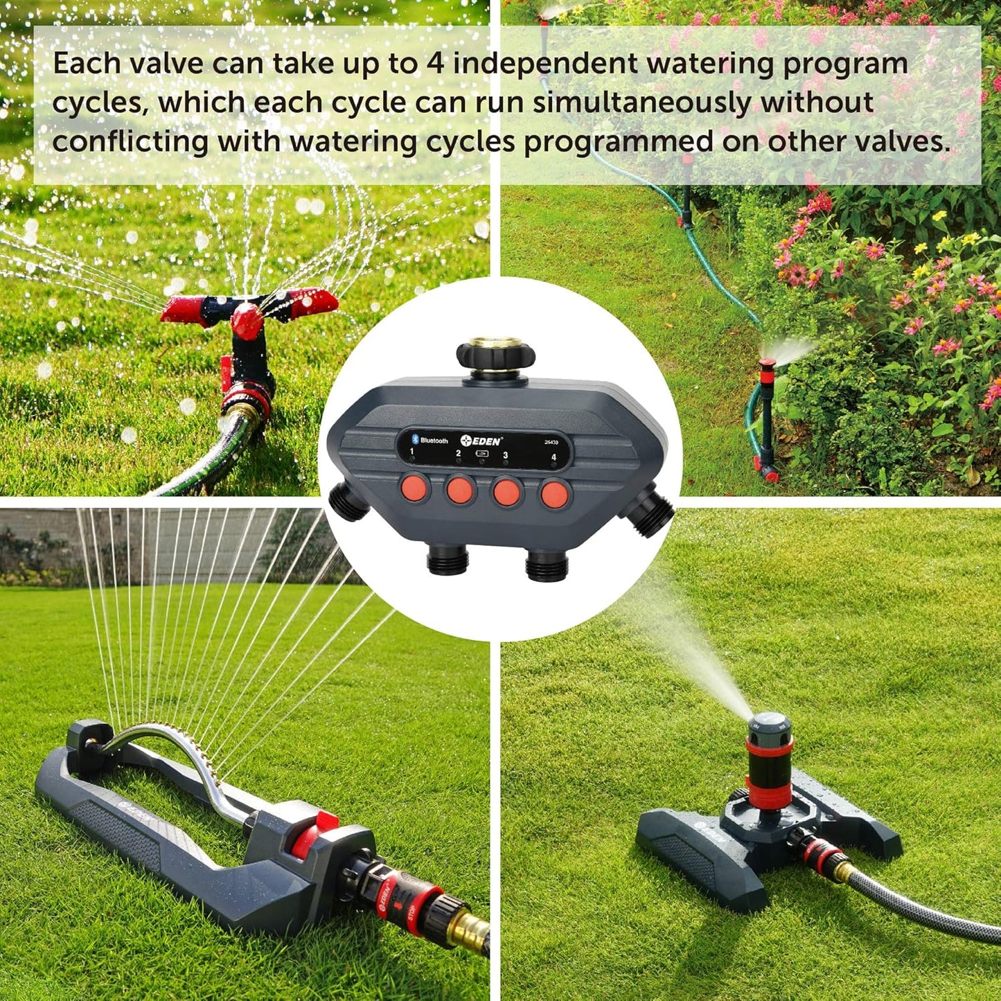 Eden 93443 4-Zone Bluetooth Water Timer |, Stainless Steel Washers Charcoal Gray