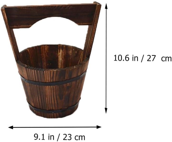 GANAZONO Wooden Bucket,Water Wishing Well Pail Vintage Style Primitive Planter Rustic Flower Planters Pots Container for Garden Home Plants