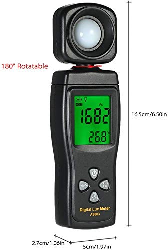 Digital Lux Meter, Illuminometer, Photometer, 0～200,000 Lux Measure Range, Lux/FC Unit Selection for Homes, Agriculture, Warehouses, Farms, Stage, Stadiums