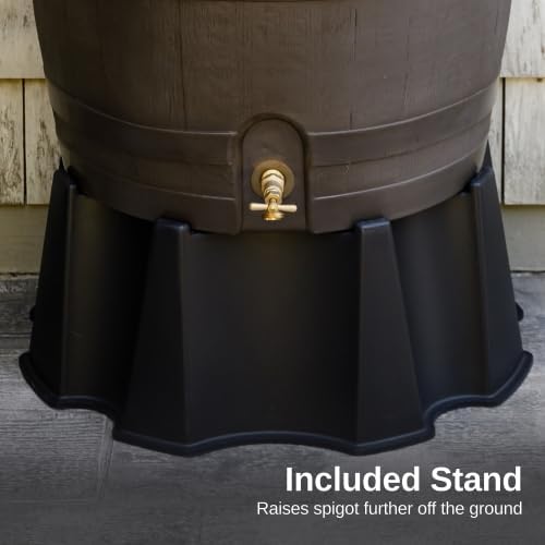 50-Gallon Rain Barrel, Flat Back Rain Water Collection Barrel, Stand and Link Kit Included, Walnut Color (2 Pack)