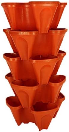 18 inch Large Stackable Planters (Terra-Cotta) Out Door Garden. Vertical Planter. Made USA. Easy to Set up Save a Space. Save a Water.