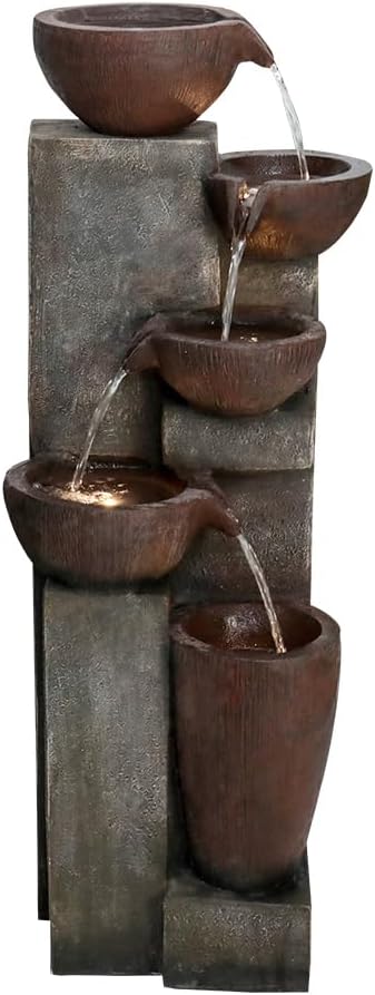 Naturefalls 39.7in.Modern Outdoor Fountain -5-Tier Resin Water Feature, Indoor Outdoor Garden Waterfall Fountain with Contemporary Design&LED Lights for Patio, Yard, Deck, House, Office, Home Decor