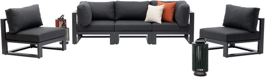 5 Pieces Outdoor Modular Sectional Set Aluminum Patio Conversation Sofa Sets, Armless Sofas with Dark Grey Cushions