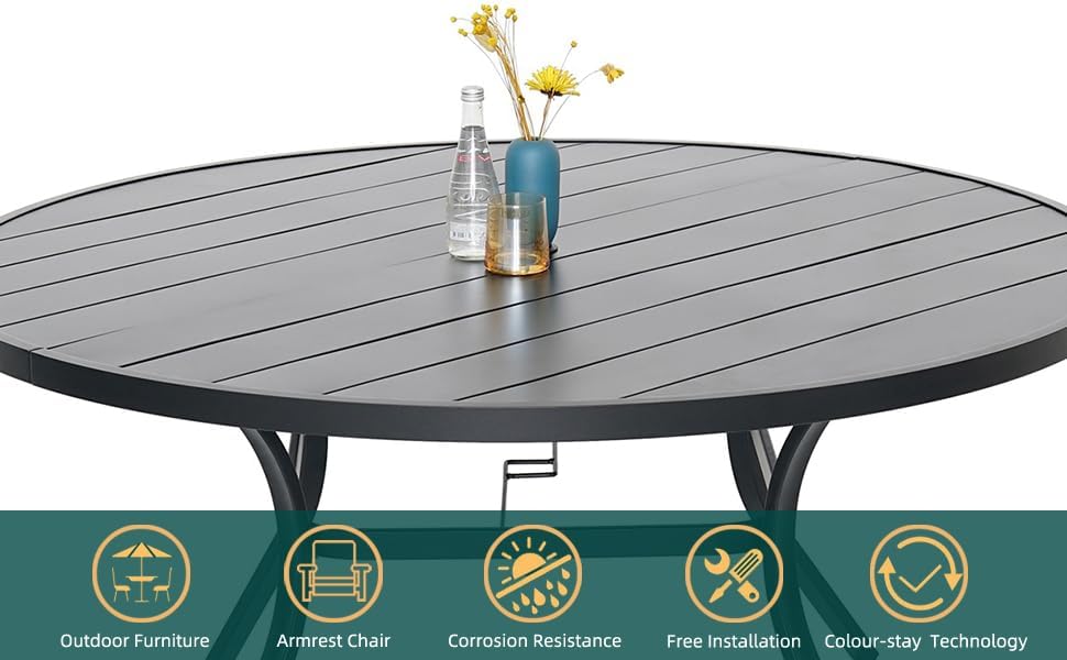 7-Piece Patio Dining Set, 48-Inch Round Dining Table with 6 Stackable Chairs, All-Weather Brown Tan