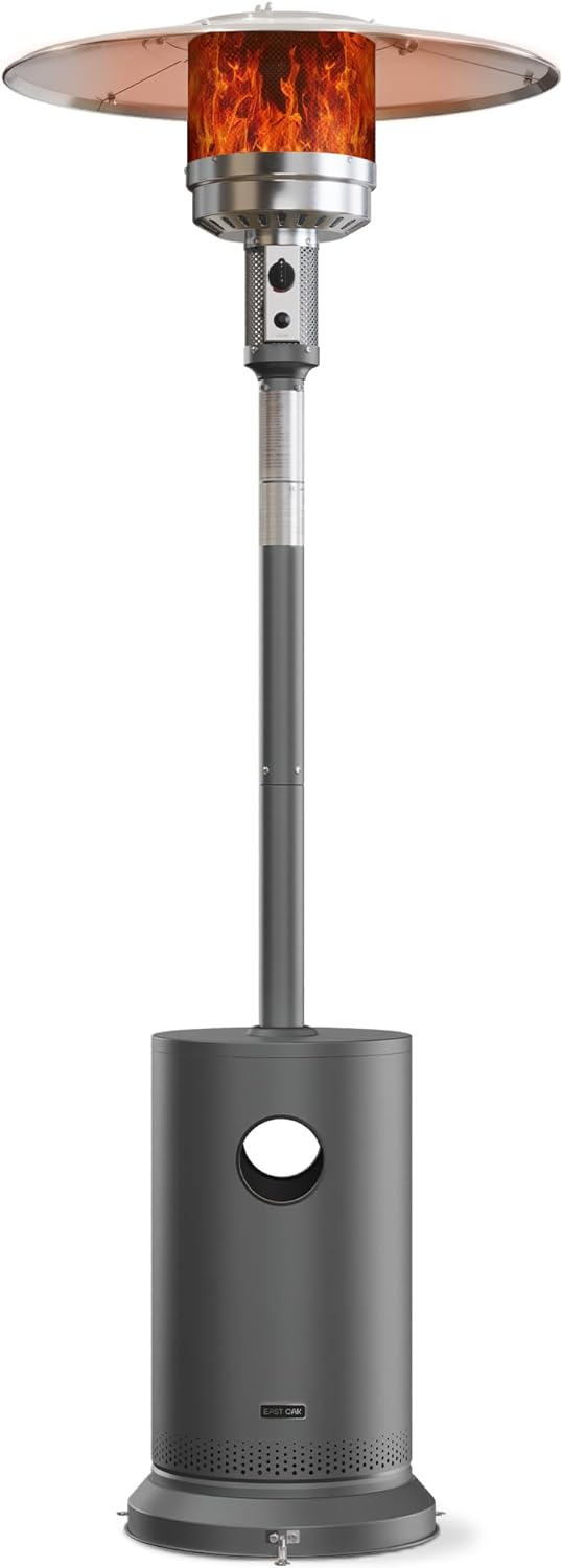 EAST OAK 50,000 BTU Patio Heater for Outdoor Use With Round Table Design, Double-Layer Stainless Steel Burner and Wheels, Outdoor Patio Heater for Home and Commercial, Gray, 31.9 x 31.9 x 86.6 inches