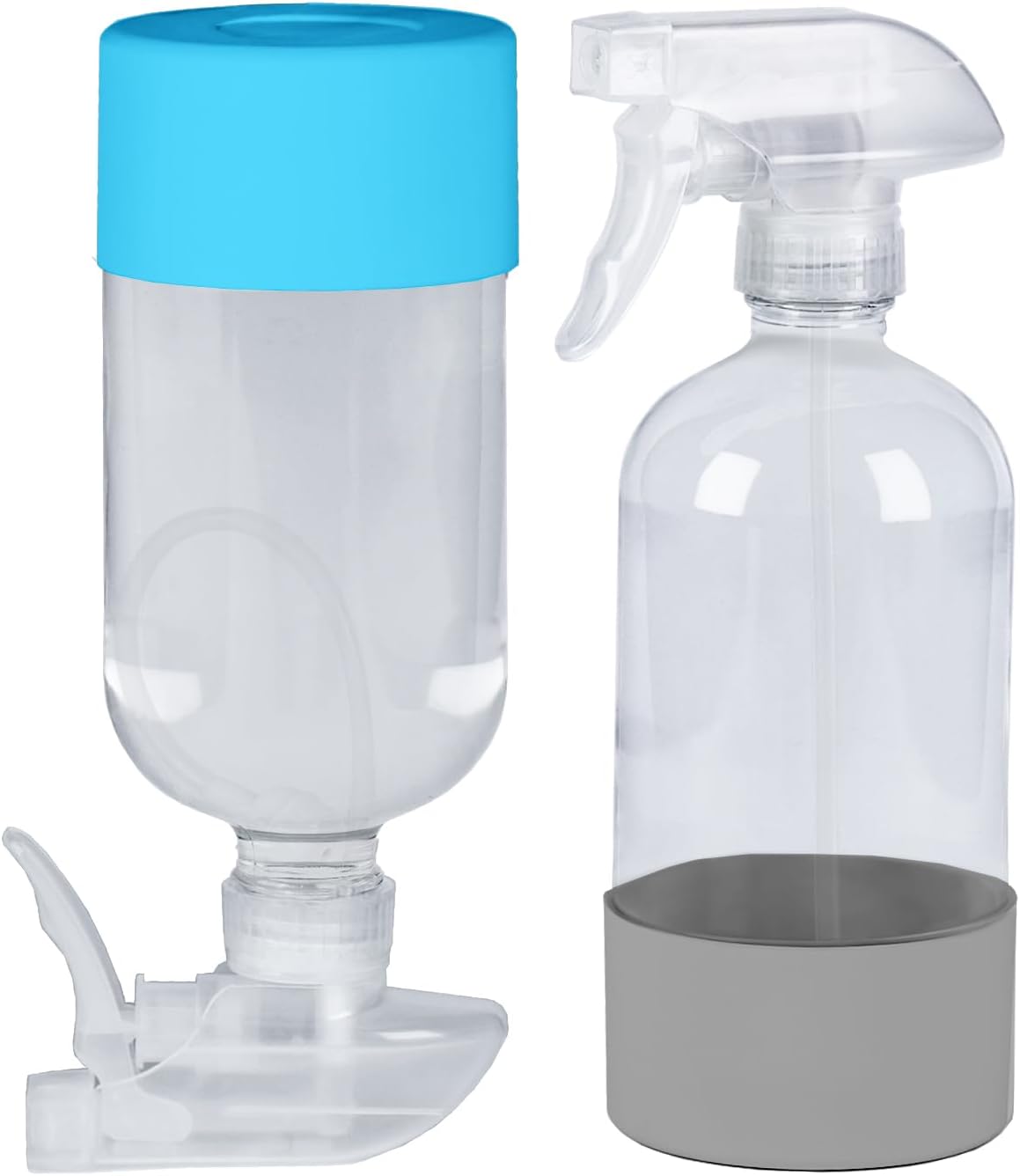 2 Pack 360° Glass Spray Bottles with Silicone Sleeve, 16 oz Empty Refillable Containers with Adjustable Spray Nozzles, Spray Bottles for Hair, Cleaning Solutions and Plants Grey&Blue