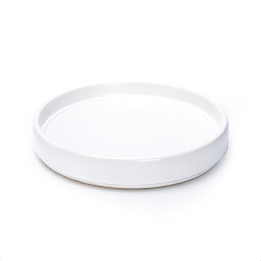 D'vine Dev Modern Round 7.1 Inch Ceramic Plant Pot Saucer, Planter Pot Drainage Tray for Indoor Plants, Matte White, 97-T-A-3