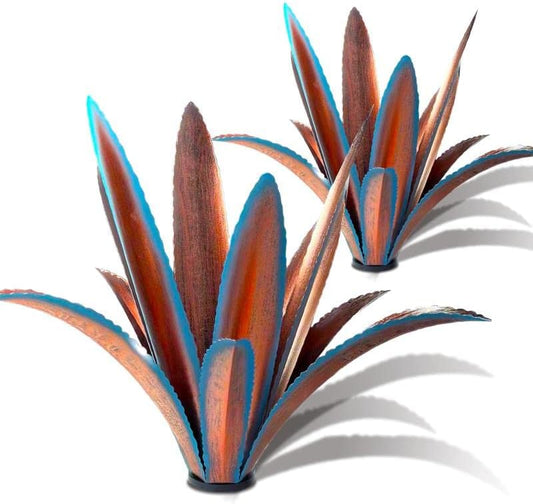 TOMBABY Enlarge Thickened Wind Resistant Iron Agave Metal Plant Country Garden Sculpture Statue Outdoor Decoration Agave Metal Plant Courtyard Garden Lawn Ornament Gift (2, 12 Leaves Blue)