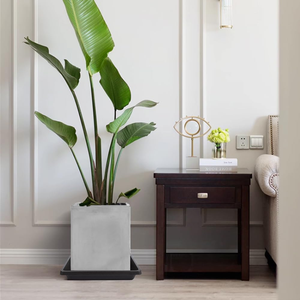 16 Inch 2 Pack Square Plant Saucer, Plant Saucers for Indoors, Large Heavy Duty Plastic Flower Plant Trays for Pots, Under Plant Water Catcher Tray for Potted Plants Outdoors (16"-Black)