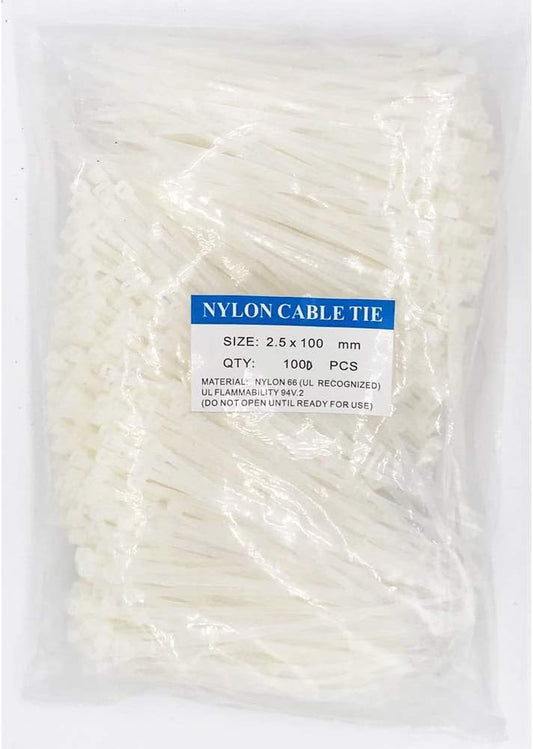 4 Inch White Zip Ties (1000 Pieces), 18lb Strength, Nylon Cable Wire Ties