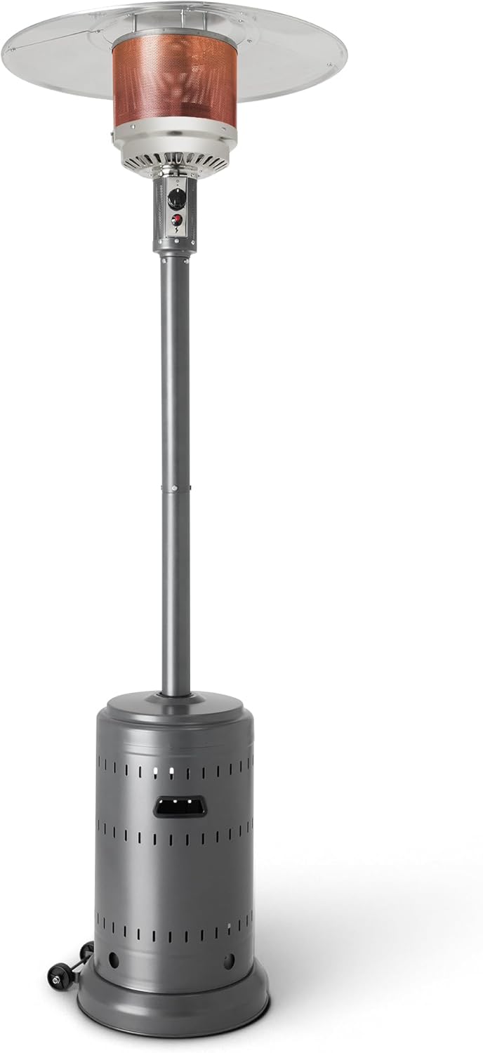Amazon Basics 46,000 BTU Outdoor Propane Patio Heater with Wheels, Commercial & Residential, Slate Gray, with Water Tank, 32.1 x 32.1 x 91.3 inches (LxWxH)