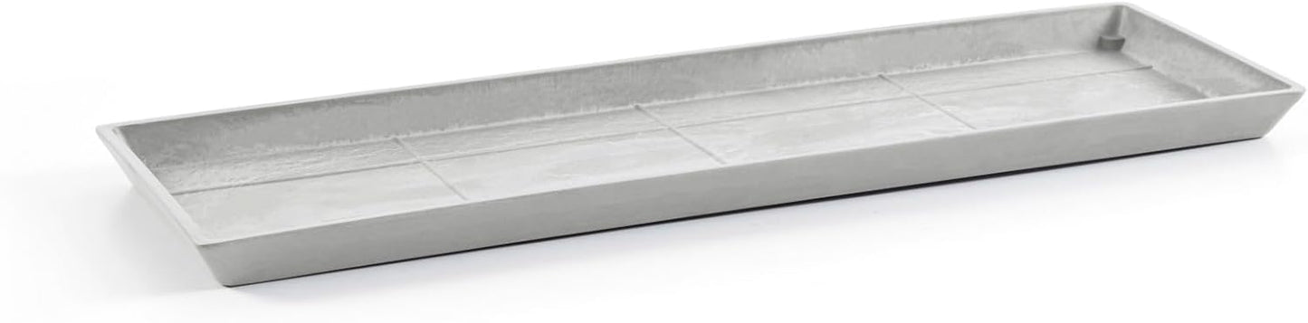 Ecopots Rectangular in/Outdoor Recycled Plastic Planter Flowerpot Saucer, White Grey, 17"