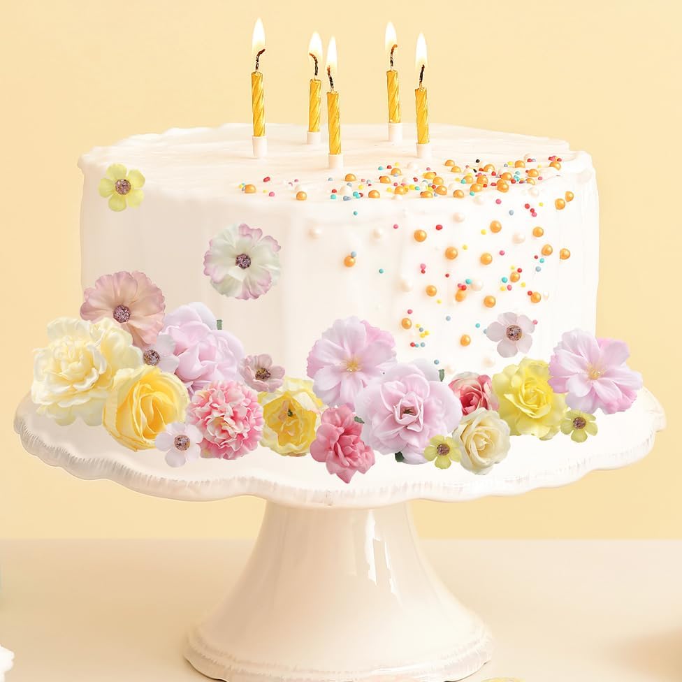 Faux Flower Heads Mini Yellow Pink Artificial Flower Heads Fake Peony Daisy Rose Flowers Multicolor Small Silk Daisy Flower Heads for Craft Garland Wedding Party DIY Home Decoration,2-4 cm