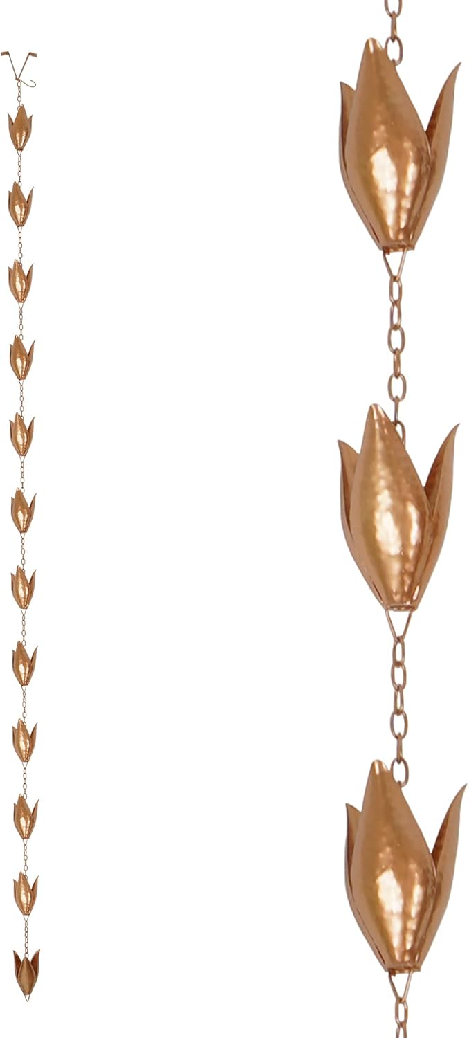 Topadorn Rain Chain Iron Gutter Chains with Rain Collector Thick Iron 12 Leaf Cups 8.5 FT Garden Decoration