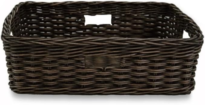 The Basket Lady Narrow Rectangular Wicker Storage Basket, Large, 20 in L x 16 in W x 6.5 in H, Antique Walnut Brown