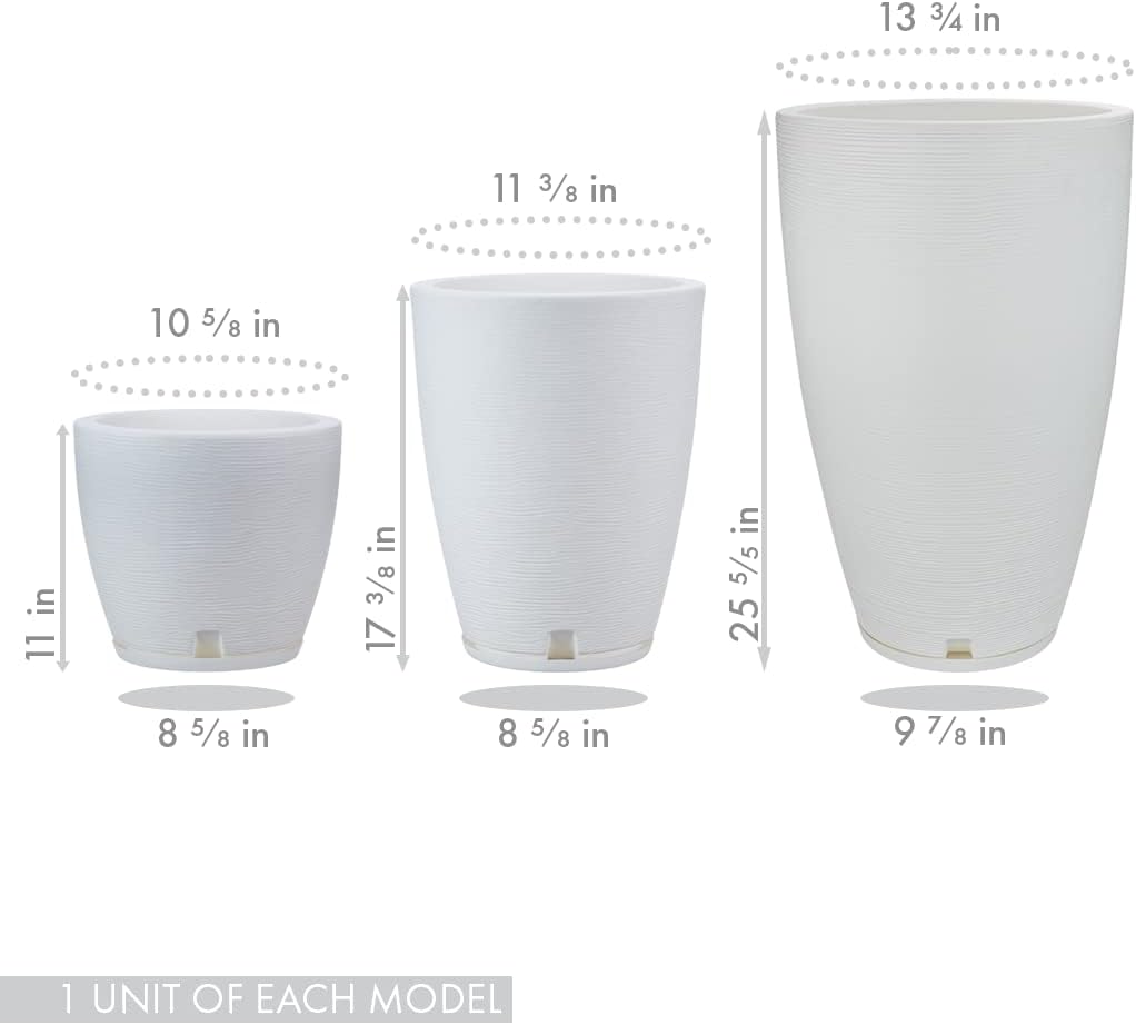 Floridis Planter, Set of 3, Outdoor/Indoor, Plastic Resin (White)