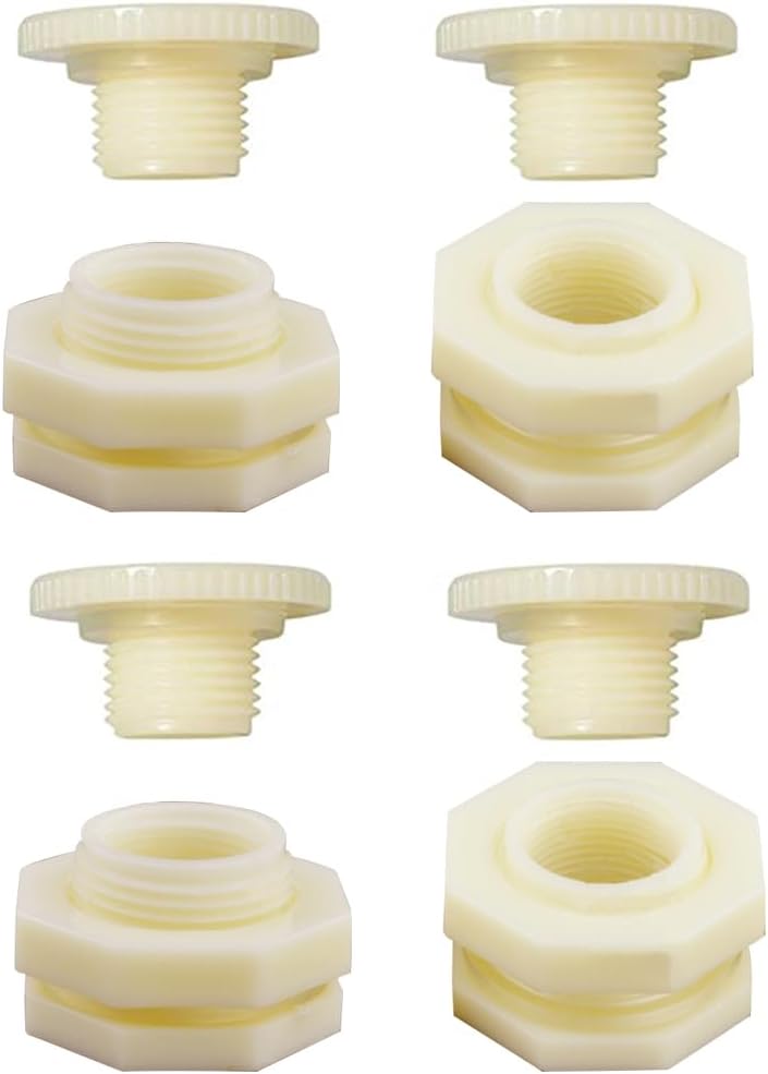 1" Female ABS Bulkhead Fitting, Plastic Water Tank Connector Adapter Fitting with Plugs for Outdoor rain Barrel Garden Hose Adapter Spigot kit Water Tank Gallon Drain Bucket(Set of 4)