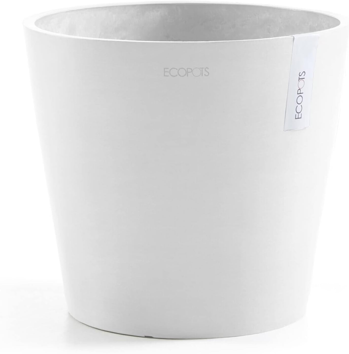Ecopots Amsterdam Durable Modern Round Indoor/Outdoor Recycled-Based Composite Flower Pot Planter, Pure White, 12"
