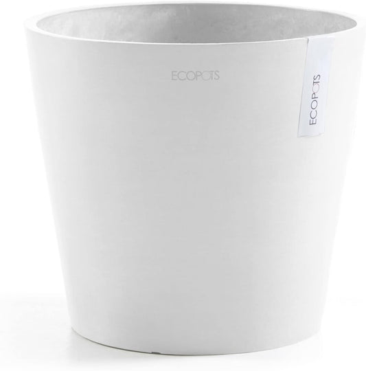 Ecopots Amsterdam Durable Modern Round Indoor/Outdoor Recycled-Based Composite Flower Pot Planter, Pure White, 10"