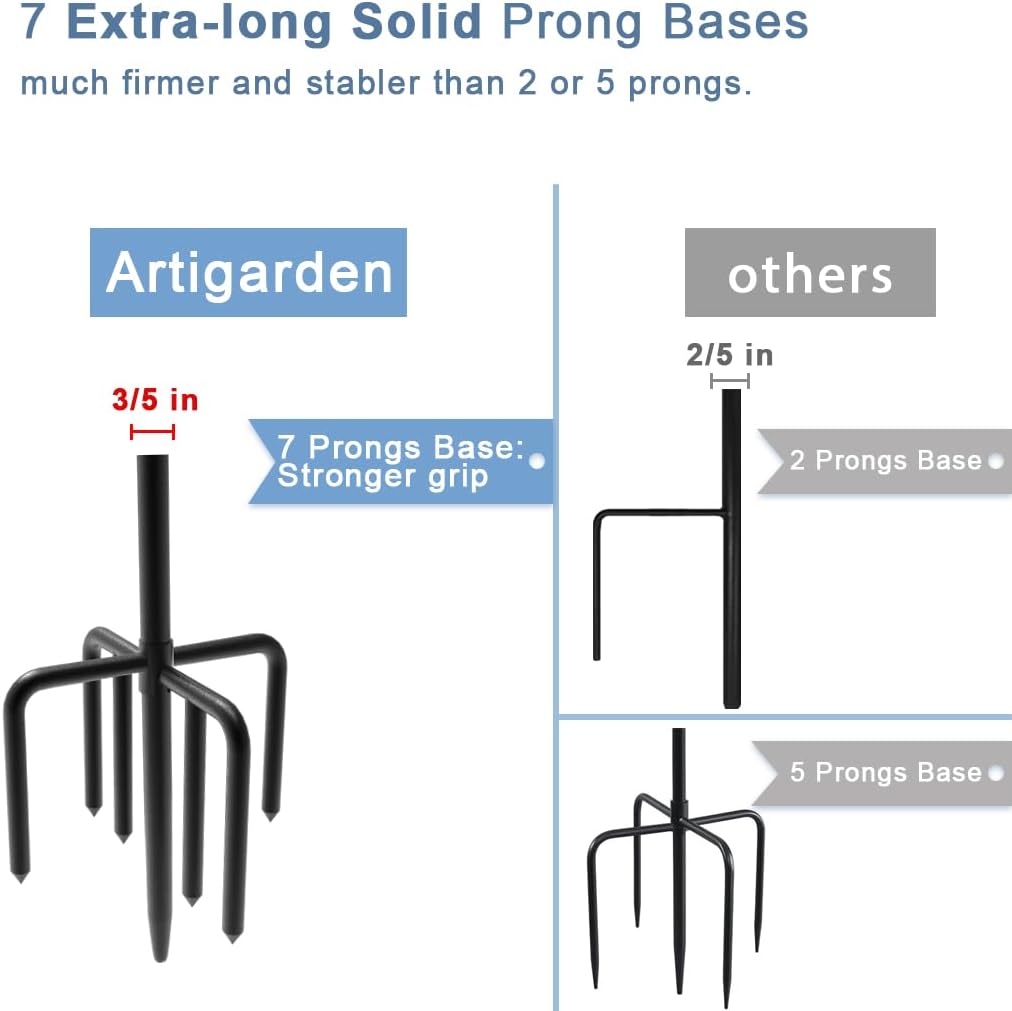 92 inch Outdoor Shepherd Hook with Upgraded 7 Prong Base (1 Pack), Adjustable Heavy Duty Garden Hanging Stake for Bird Feeder Solar Light Plant Hanger Wedding Decor, Matte Black