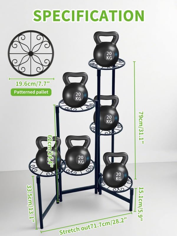 6 Tier Outdoor Plant Stands for Patio Metal Foldable Corner Tall Plant for Indoor Outdoor Shelf Living Room Balcony Garden Patio Black