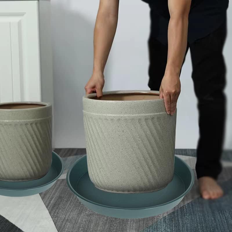 4 Pack of 14 inch Plant Saucer, Heavy Duty Round Plant Trays for Pots, Plastic Plant Water Tray, Bird Bath Bowls, Plant Saucers for Indoors, Drip Trays for Planter 12-14" (14", Green)