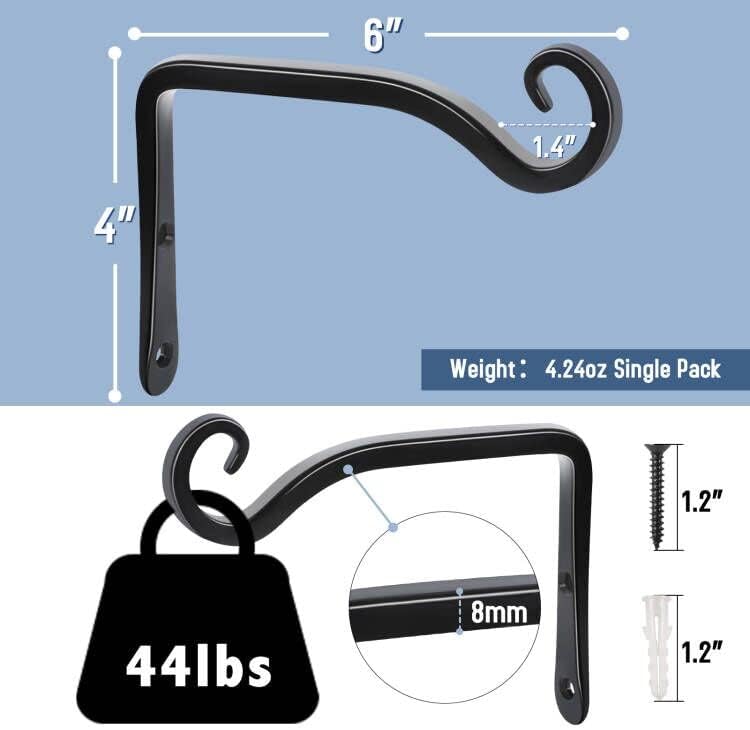 FEED GARDEN Hanging Plant Bracket 2 Pack 6 Inch Hand-Forged Plant Hangers for Outdoor with Screws