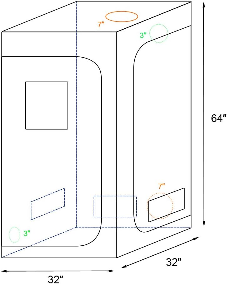 32"x32"x64" Mylar Hydroponic Grow Tent Grow Room with Obeservation Window and Removable Floor Tray for Indoor Plant Growing (32" x 32" x 64")