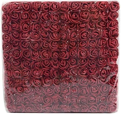 Mini Fake Rose Flower Heads 144pcs Mini Artificial Foam Roses DIY Wedding Flowers Accessories Make Bridal Hair Clips Headbands Dress (Bottom add Gauze) for Valentines Day,Wedding,Bridal (Burgundy)