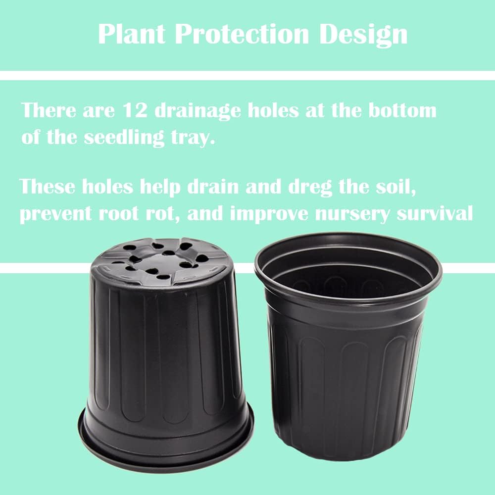 50-Pack 1 Gallon Flexible Flower Plant Nursery Pots, Thickened Soft Plastic Seed Starting Container for Succulents, Seedlings, Cuttings, Transplanting,(Black)