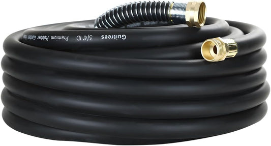 25FT 3/4 Heavy Duty Rubber Garden Hose - 200psi Working, 1000psi Burst - Hot/Cold Water - Five-Layered Braiding for Durability - Versatile for Gardening, Agriculture, Construction(Black)