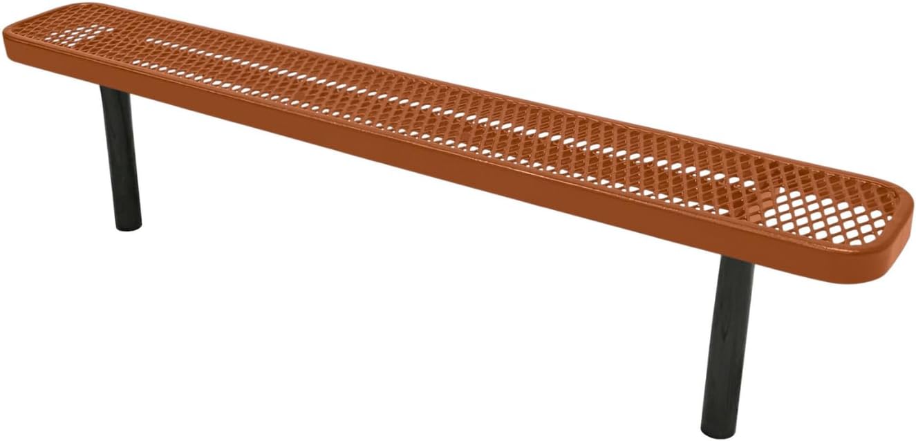 Heavy-Duty Outdoor Bench Thermoplastic Coated, Expanded Metal, Commercial-Grade Seating, Made in America (Inground Without Back, 6 Ft, Textured Copper)